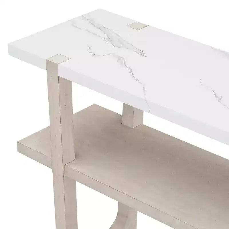 Consolle con ripiano effetto marmo e ripiano aperto per corridoio e soggiorno, grigio