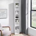 MAYEERTY 8 TierMedia Tower Rack Tall Narrow Bookcase Display Bookshelf with Adjustable Shelves for Home Living Room White