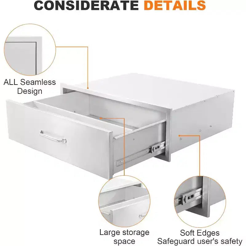 Cassetto da Esterno per Cucina, Cassetto Contenitore in Acciaio Inox Resistente alle Intemperie con Guide di Scorrimento Morbide Bordi Lisci, Cassetto per Barbecue da Esterno per Grigliate in Patio