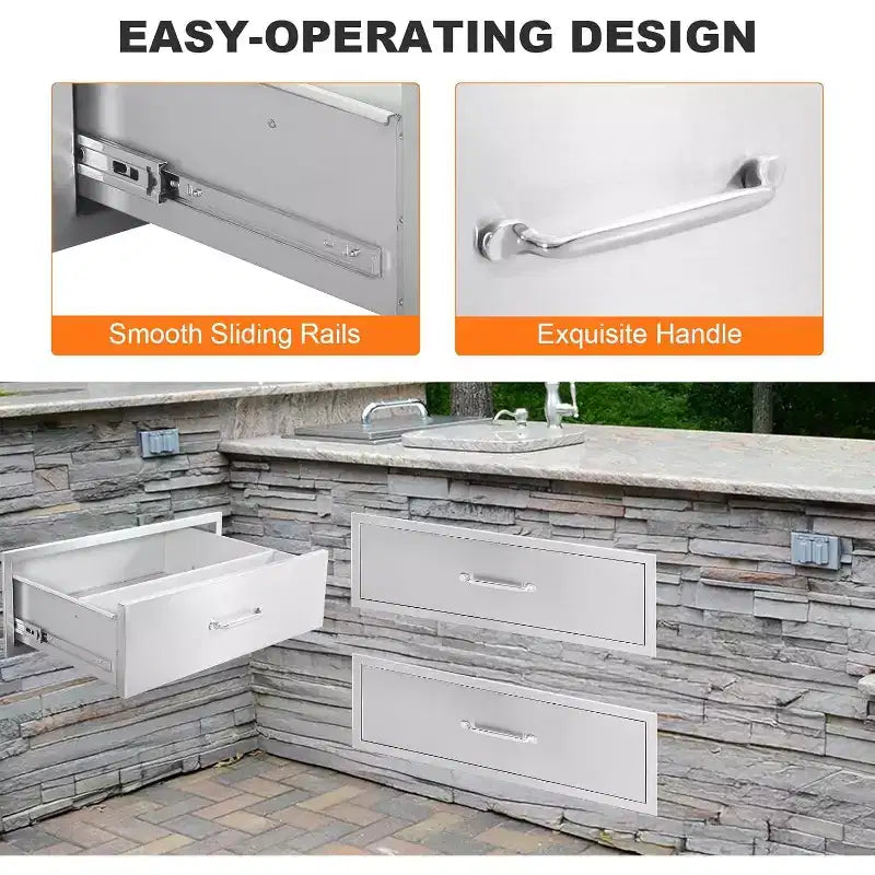 Cassetto da Esterno per Cucina, Cassetto Contenitore in Acciaio Inox Resistente alle Intemperie con Guide di Scorrimento Morbide Bordi Lisci, Cassetto per Barbecue da Esterno per Grigliate in Patio