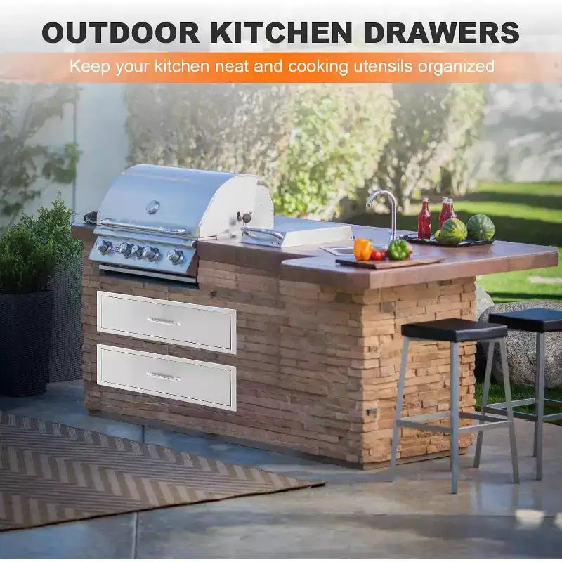Cassetto da Esterno per Cucina, Cassetto Contenitore in Acciaio Inox Resistente alle Intemperie con Guide di Scorrimento Morbide Bordi Lisci, Cassetto per Barbecue da Esterno per Grigliate in Patio