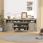 Farmhouse TV Console for 75 TV with Semi-Open Storage, Adjustable Shelf & Sliding Doors  66 Media Cabinet for Living Room