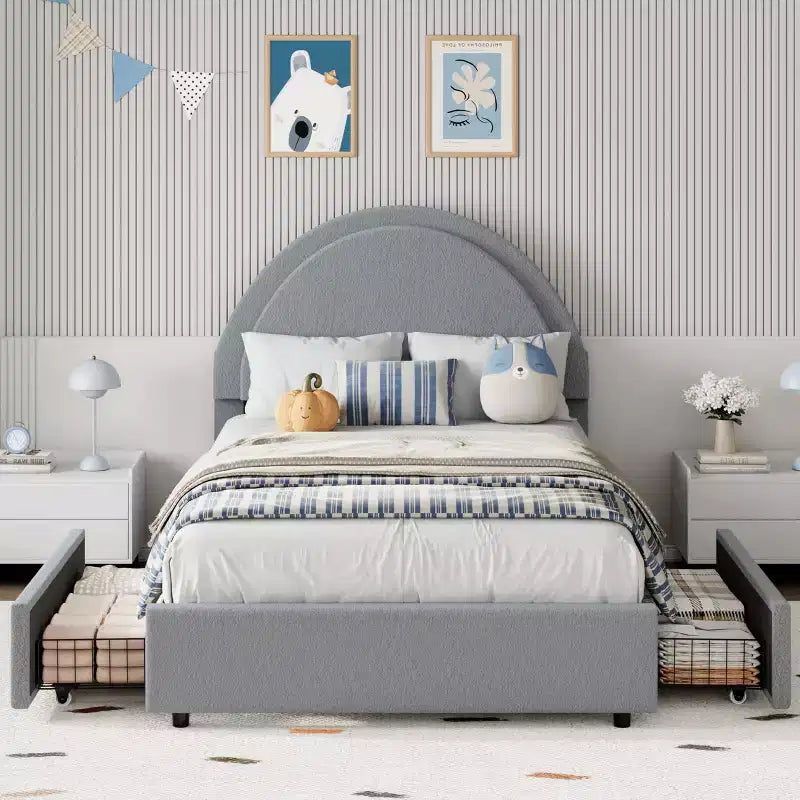 Double Bed Frame with Padded Bed Ring and Lambswool Headboard Platform, Cloud-Like Bed Frame with Soft Rounded Corners, Easy to Assemble