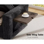 Divano Letto Modulare a 7 Posti a L con Letto Estraibile, Schienali Reclinabili/Porte USB/Luce LED/Tavolino Laterale e Pouf, in ciniglia