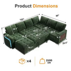 Divano Letto Modulare a 7 Posti a L con Letto Estraibile, Schienali Reclinabili/Porte USB/Luce LED/Tavolino Laterale e Pouf, in ciniglia