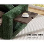 Divano Letto Modulare a 7 Posti a L con Letto Estraibile, Schienali Reclinabili/Porte USB/Luce LED/Tavolino Laterale e Pouf, in ciniglia