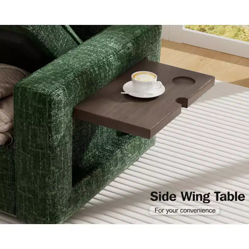 Divano Letto Modulare a 7 Posti a L con Letto Estraibile, Schienali Reclinabili/Porte USB/Luce LED/Tavolino Laterale e Pouf, in ciniglia