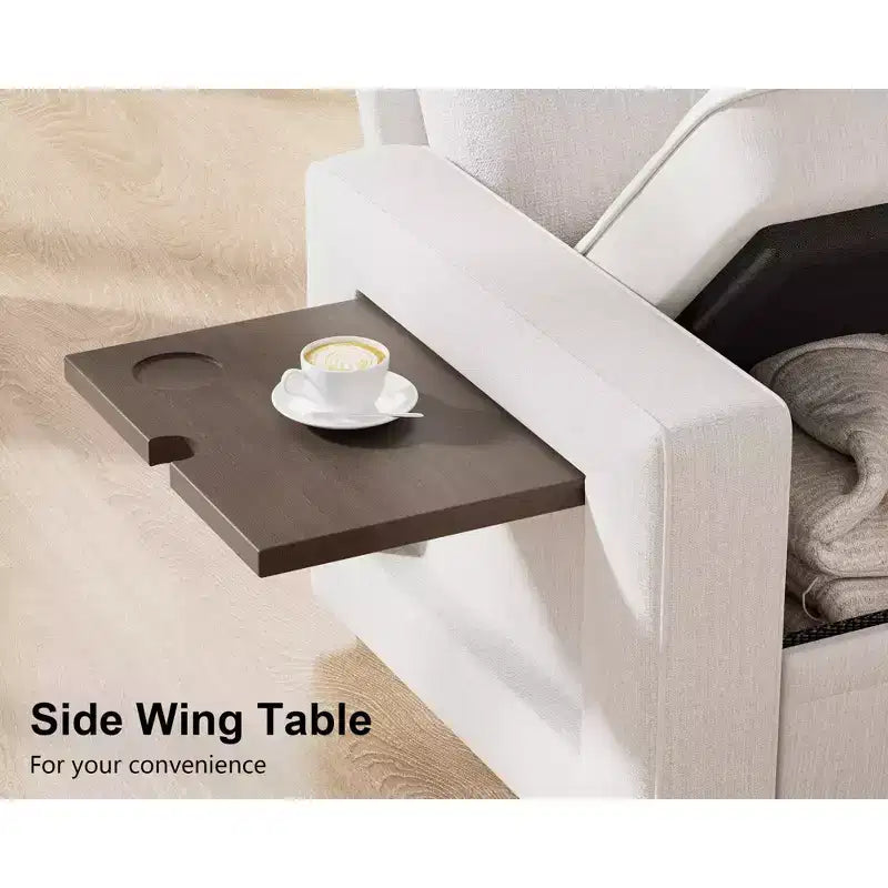 Divano Letto Modulare a 7 Posti a L con Letto Estraibile, Schienali Reclinabili/Porte USB/Luce LED/Tavolino Laterale e Pouf, in ciniglia