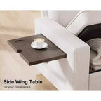 Divano Letto Modulare a 7 Posti a L con Letto Estraibile, Schienali Reclinabili/Porte USB/Luce LED/Tavolino Laterale e Pouf, in ciniglia