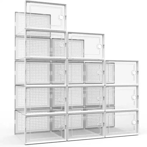12 PCS Shoe Organizer, Clear Plastic Stackable Shoe Organizer for Closet, Clear Plastic Stackable Shoe Box for Entryway Space Saving Collapsible