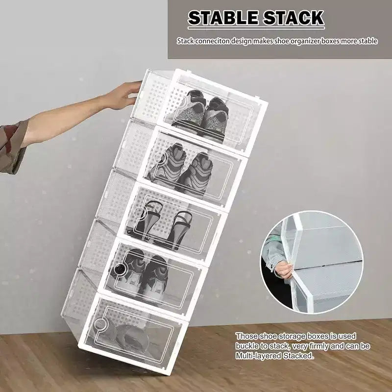 Scatola Porta Scarpe, Organizer per Scarpe Trasparente Impilabile in Plastica da 12 Pezzi, Scatole Porta Scarpe Pieghevoli Salvaspazio per Ingresso e Armadio