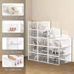 Scatola Porta Scarpe, Organizer per Scarpe Trasparente Impilabile in Plastica da 12 Pezzi, Scatole Porta Scarpe Pieghevoli Salvaspazio per Ingresso e Armadio