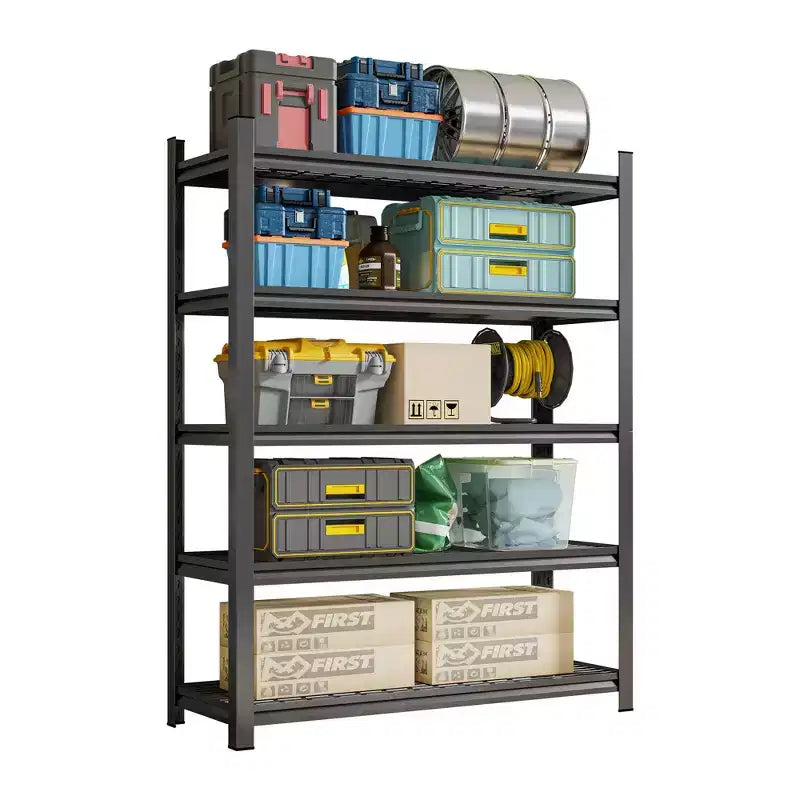 71 Inch H Black 5-Tier Adjustable Metal Shelves Suitable For Tool Rooms Garages Supermarkets