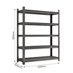 Scaffali in metallo regolabili neri a 5 ripiani alti 71 pollici, adatti a officine, garage, supermercati