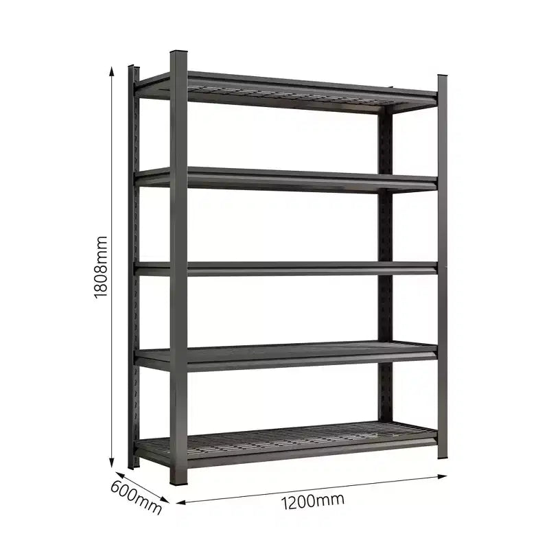 Scaffali in metallo regolabili neri a 5 ripiani alti 71 pollici, adatti a officine, garage, supermercati
