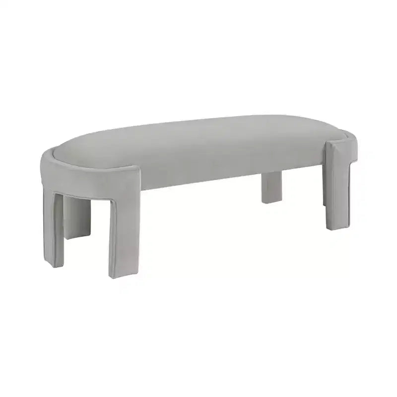 Panca moderna ed elegante imbottita in velluto con struttura in compensato, lussuoso pouf ovale confortevole per camera da letto, ingresso