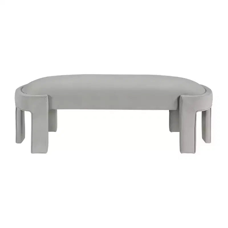 Panca moderna ed elegante imbottita in velluto con struttura in compensato, lussuoso pouf ovale confortevole per camera da letto, ingresso