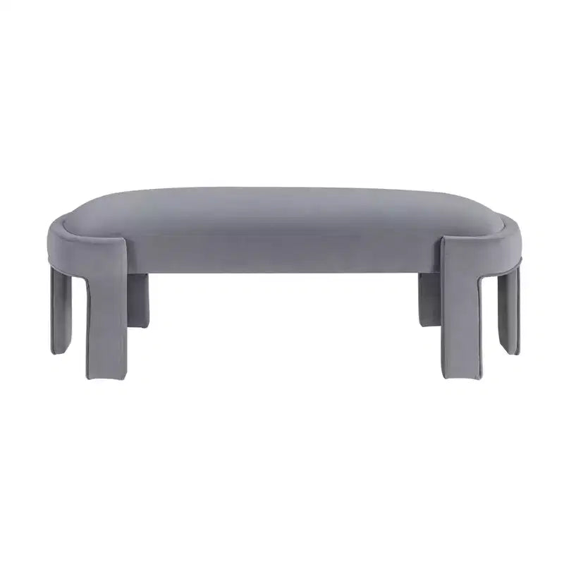 Panca moderna ed elegante imbottita in velluto con struttura in compensato, lussuoso pouf ovale confortevole per camera da letto, ingresso