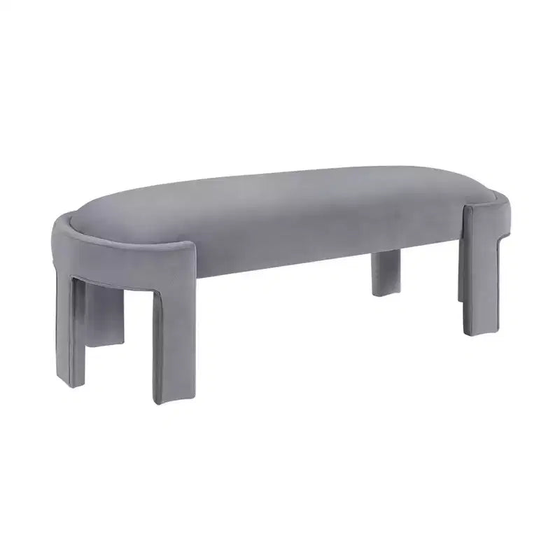 Panca moderna ed elegante imbottita in velluto con struttura in compensato, lussuoso pouf ovale confortevole per camera da letto, ingresso