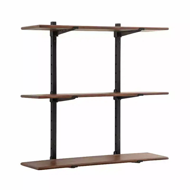 Kate and Laurel Atwood Wall Shelf, Black and Walnut Brown, 32x10x30