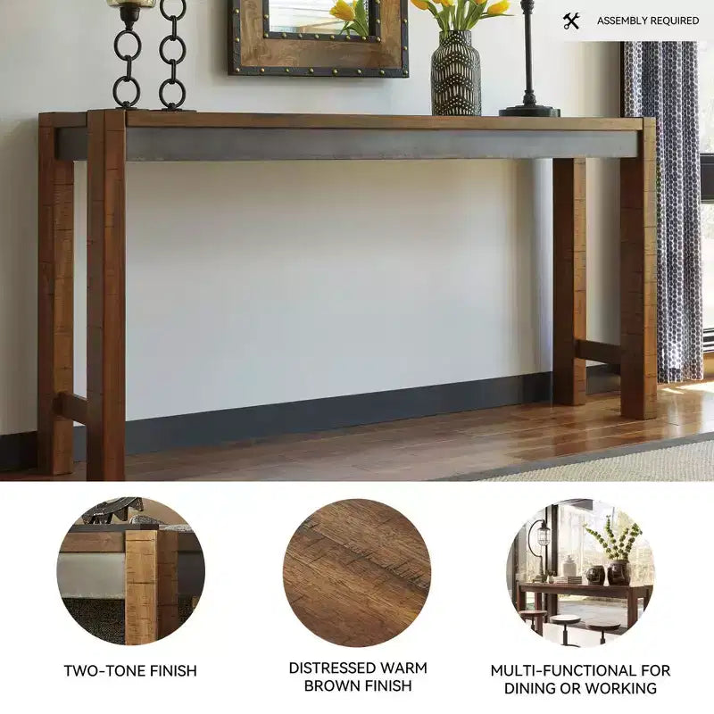 Tavolo da Pranzo Alto Marrone - Stile Industriale Urbano, Finitura Gunmetal Invecchiato, 3 Posti