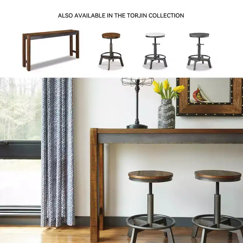Tavolo da Pranzo Alto Marrone - Stile Industriale Urbano, Finitura Gunmetal Invecchiato, 3 Posti