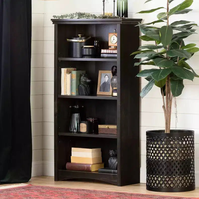 Libreria a 4 ripiani nera da 57,75"