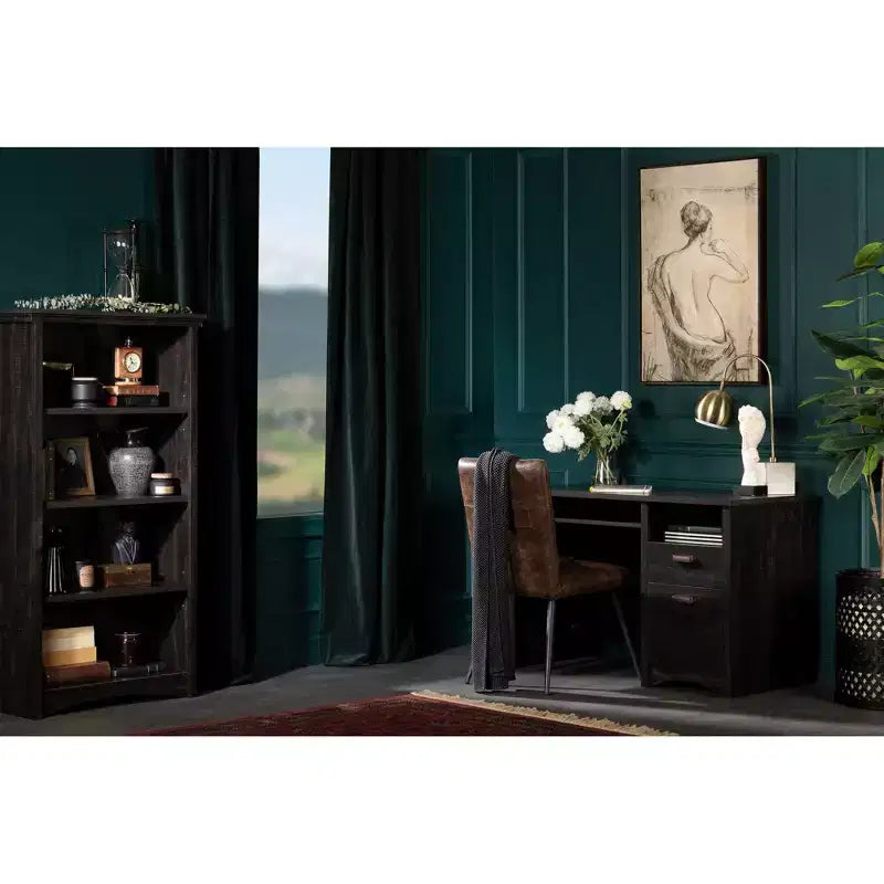 Libreria a 4 ripiani nera da 57,75"