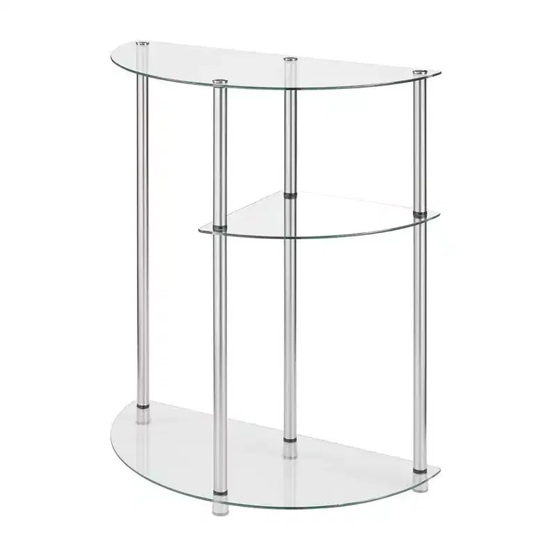 Breighton Home Designs2Go Classic Glass 3 Tier Display Entryway Hall Table in Glass/Chrome