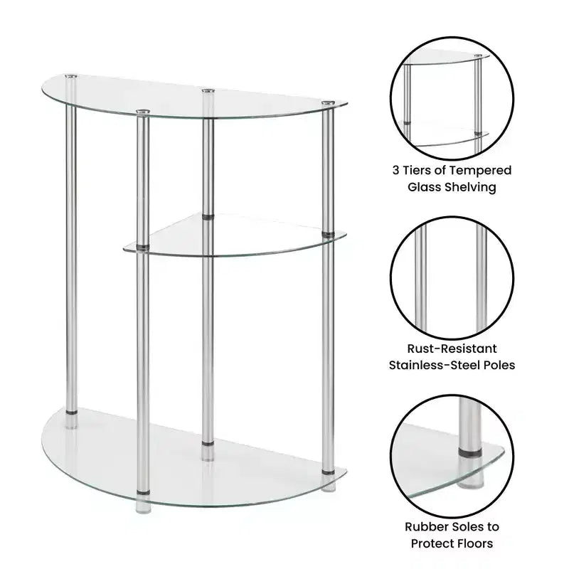 Tavolino da Ingresso/Corridoio a 3 Ripiani in Vetro/Cromo Classic Glass