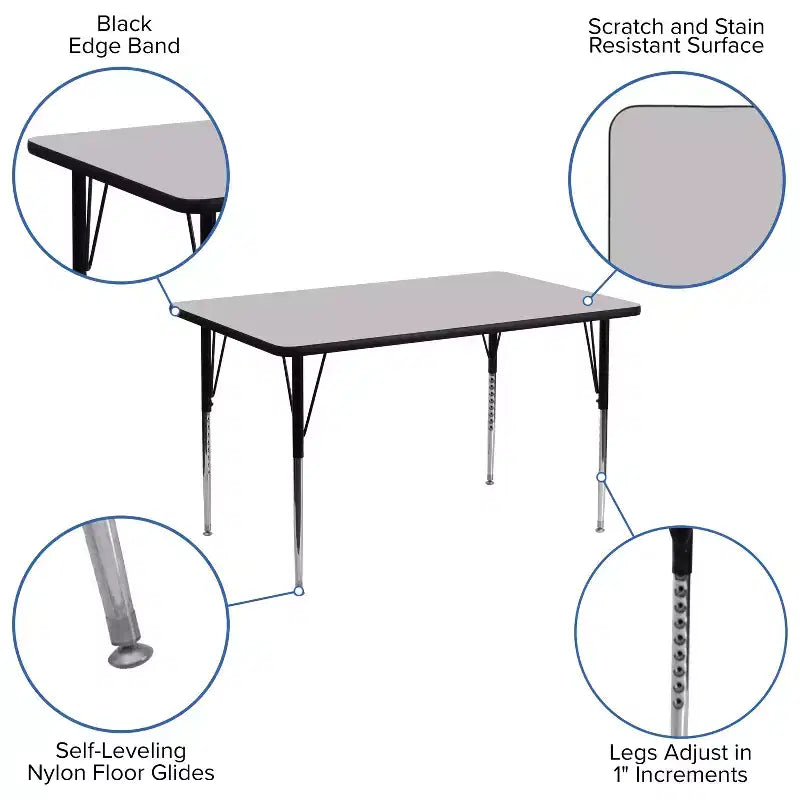 Tavolo attività rettangolare laminato a caldo 24"L x 48"P - Gambe regolabili in altezza standard