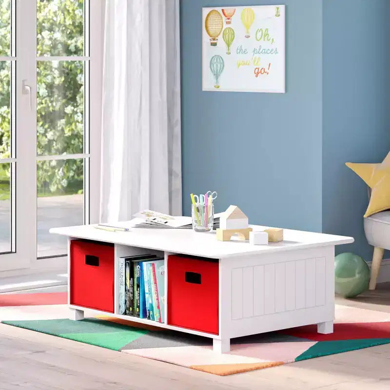 Scrivania per bambini, tavolo attività e giochi con 6 scomparti e 2 contenitori in tessuto