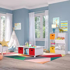 Scrivania per bambini, tavolo attività e giochi con 6 scomparti e 2 contenitori in tessuto