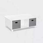 RiverRidge Kids' Desk, Activity and Play Table with 6 Storage Cubbies White with 2 Fabric Bins