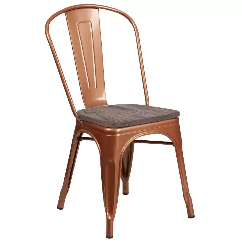 Sedia impilabile in metallo con sedile in legno