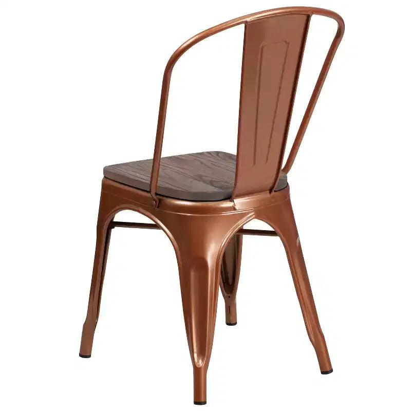 Sedia impilabile in metallo con sedile in legno