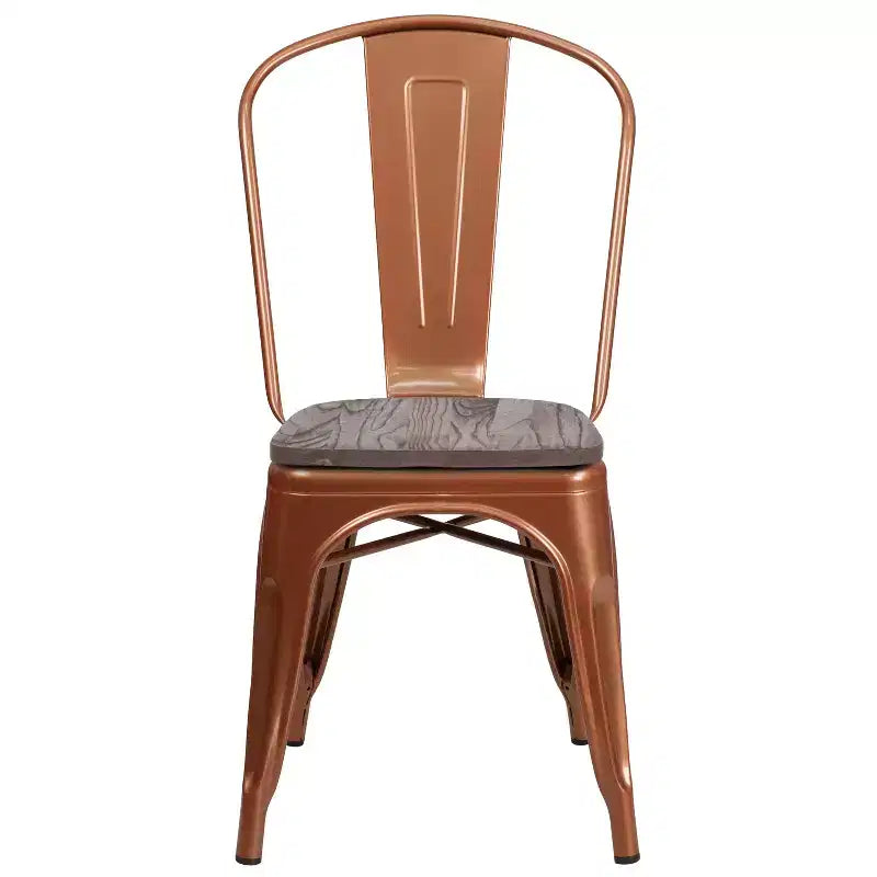Sedia impilabile in metallo con sedile in legno