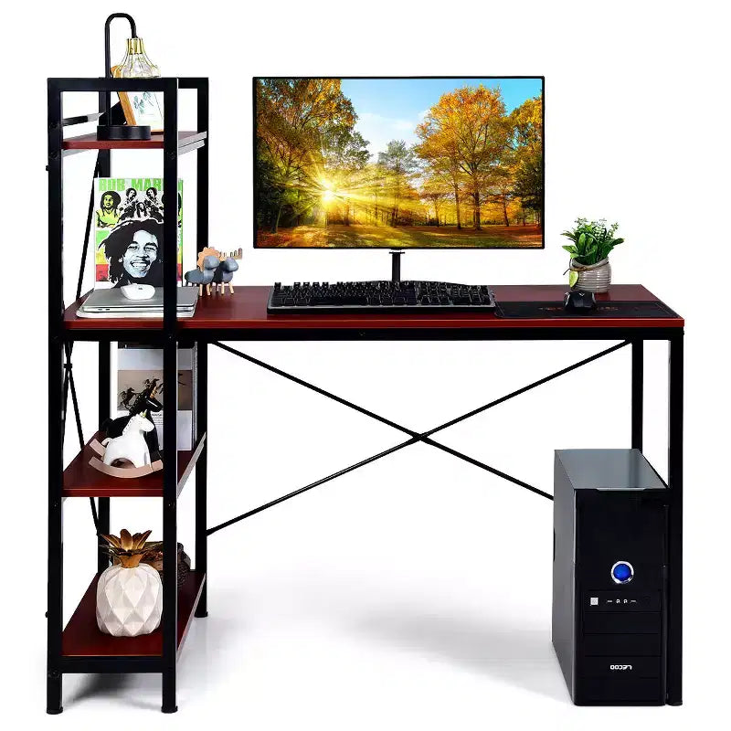 Scrivania Compatta da 47,5'' con Librerie a 4 Ripiani per Ufficio Domestico