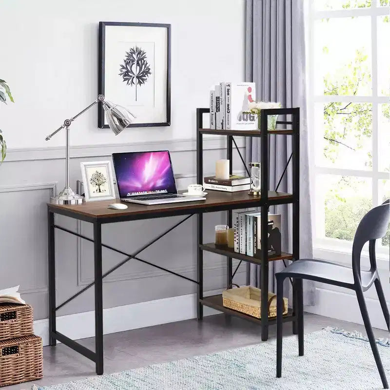 Scrivania Compatta da 47,5'' con Librerie a 4 Ripiani per Ufficio Domestico