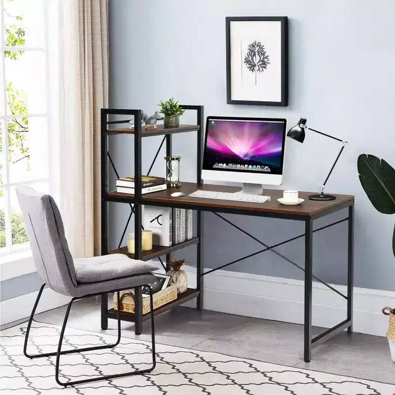 Scrivania Compatta da 47,5'' con Librerie a 4 Ripiani per Ufficio Domestico