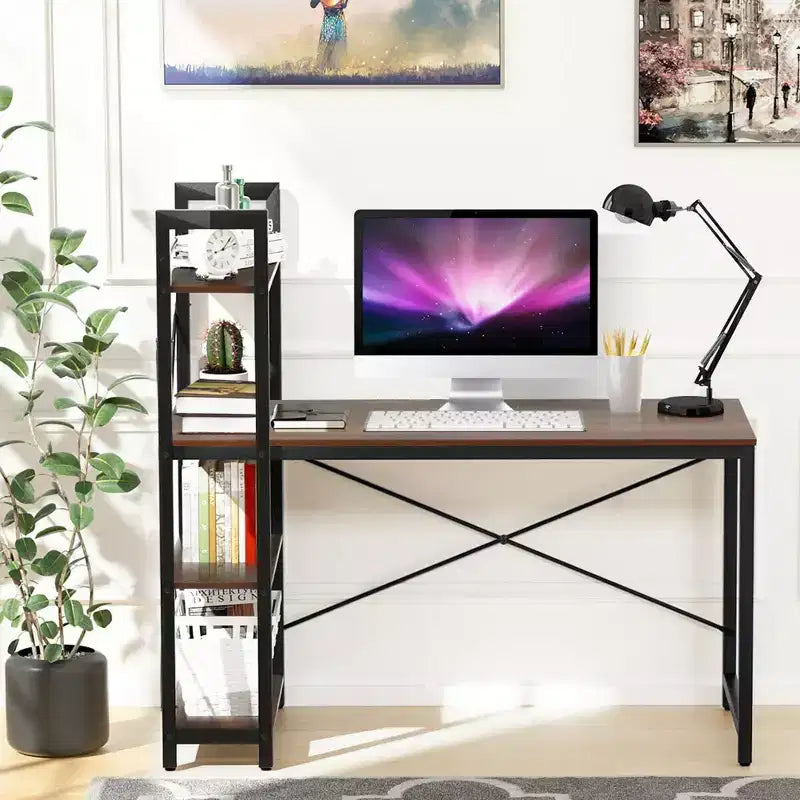 Scrivania Compatta da 47,5'' con Librerie a 4 Ripiani per Ufficio Domestico