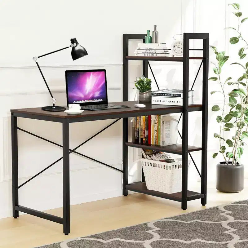 Scrivania Compatta da 47,5'' con Librerie a 4 Ripiani per Ufficio Domestico