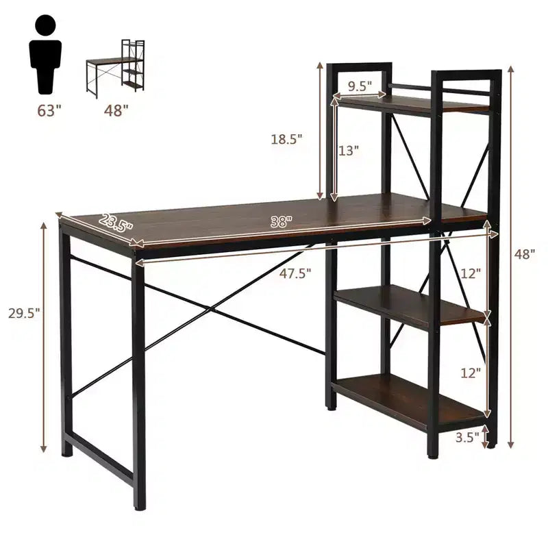Scrivania Compatta da 47,5'' con Librerie a 4 Ripiani per Ufficio Domestico