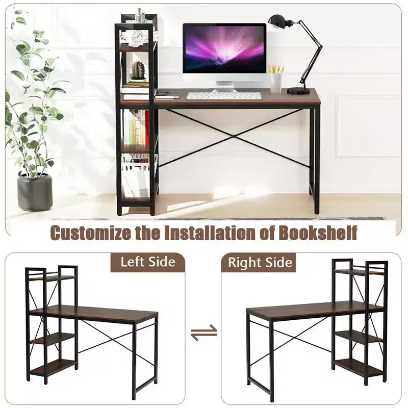 Scrivania Compatta da 47,5'' con Librerie a 4 Ripiani per Ufficio Domestico