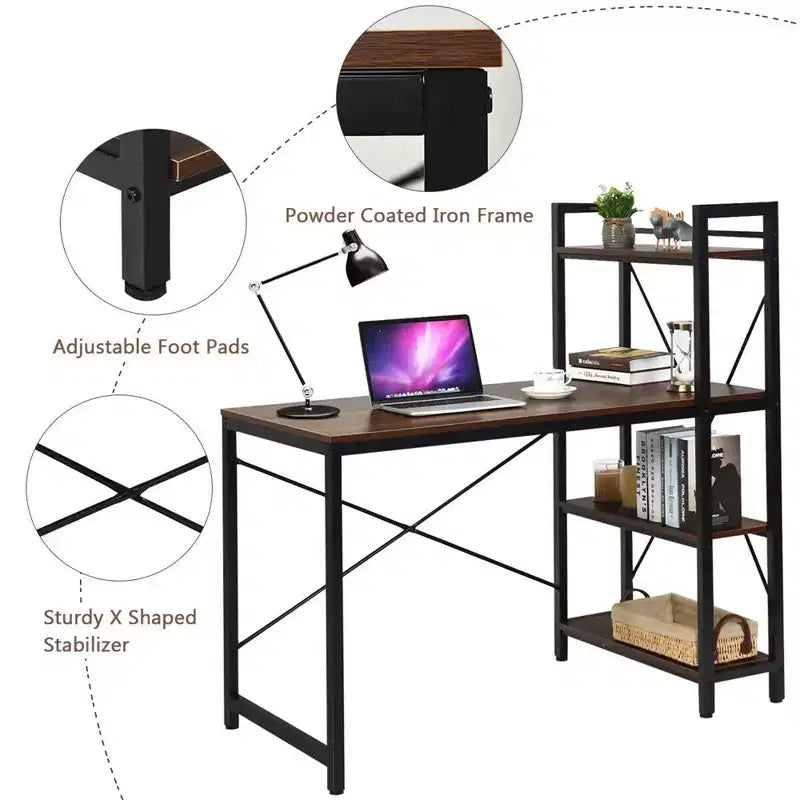 Scrivania Compatta da 47,5'' con Librerie a 4 Ripiani per Ufficio Domestico