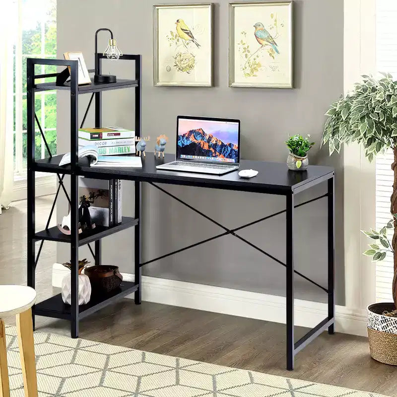 Scrivania Compatta da 47,5'' con Librerie a 4 Ripiani per Ufficio Domestico