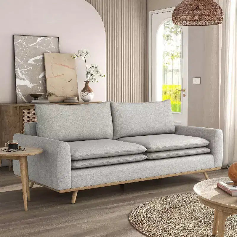 HOMES: Inside + Out Divano Gubera 82" Mid-Century in Tessuto Misto Lino Cotone con Cuscini in Misto Piuma