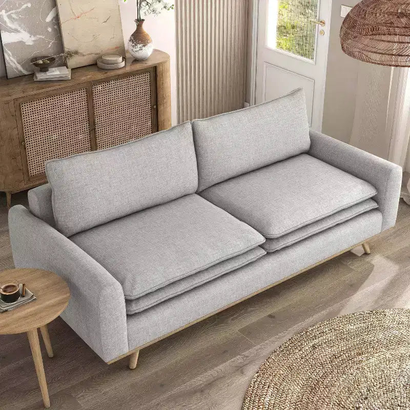 HOMES: Inside + Out Divano Gubera 82" Mid-Century in Tessuto Misto Lino Cotone con Cuscini in Misto Piuma