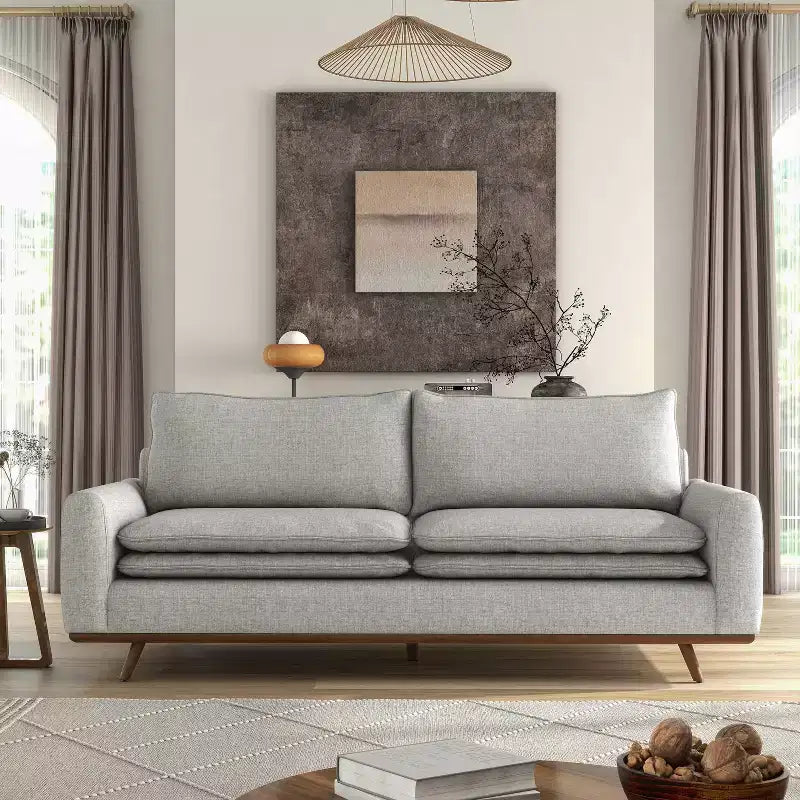 HOMES: Inside + Out Divano Gubera 82" Mid-Century in Tessuto Misto Lino Cotone con Cuscini in Misto Piuma